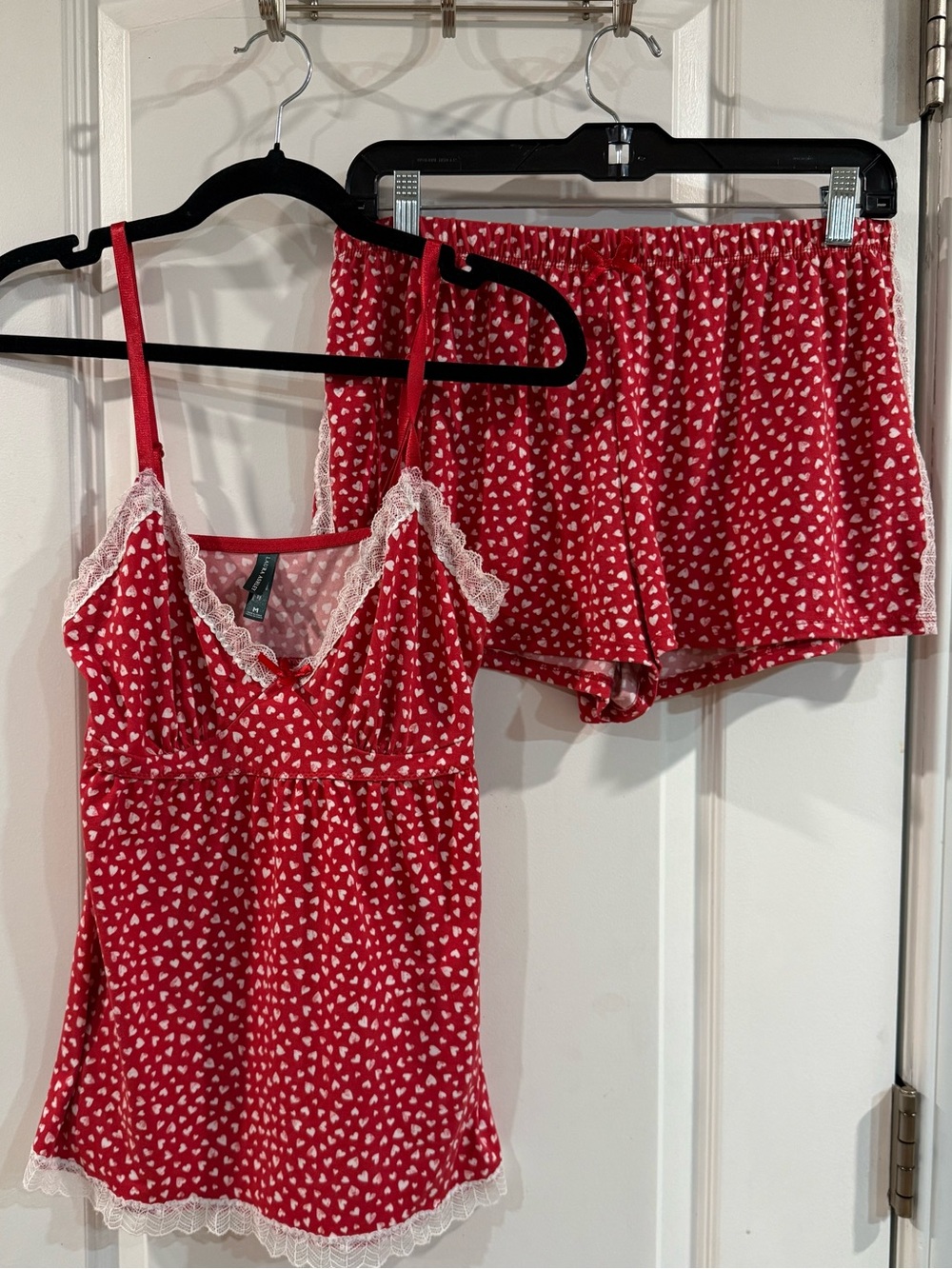 Laura Ashley Lace-Trim Red Heart-Print Cami & Shorts Sleep Set